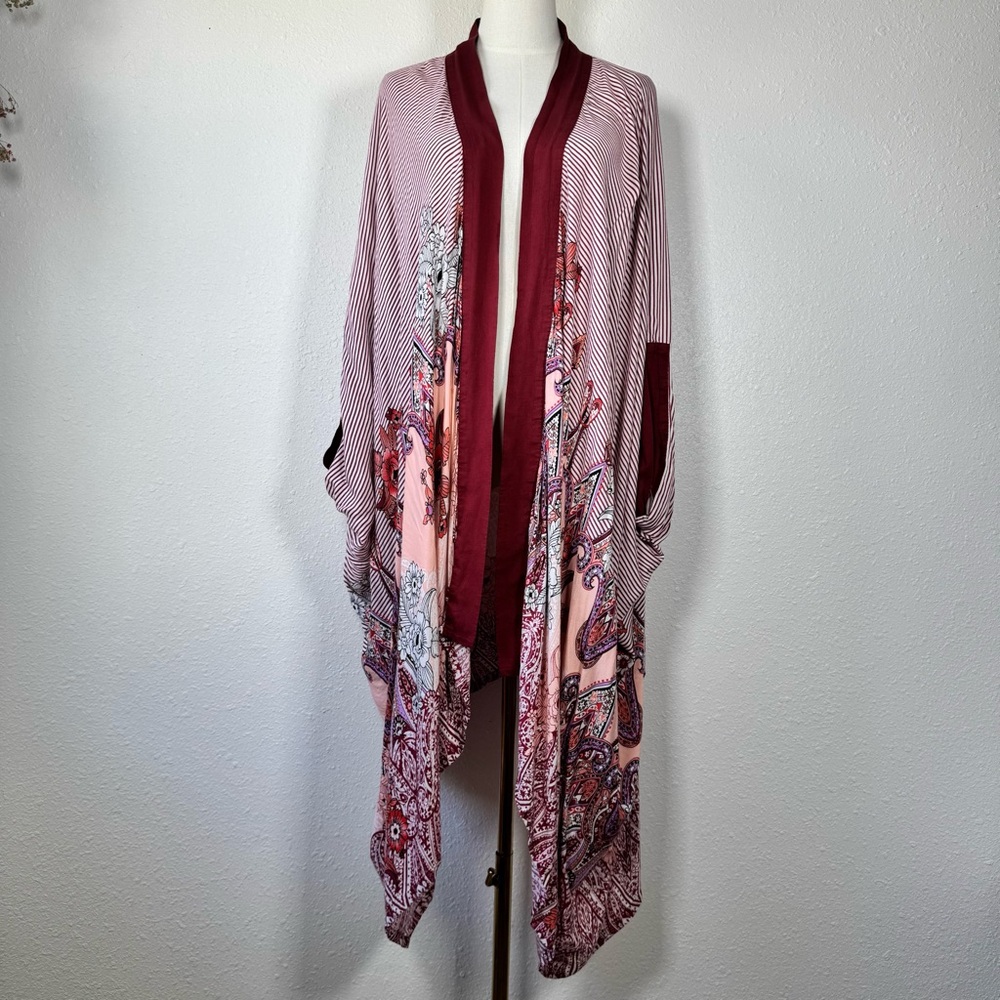 Soma Intimates Mixed Print Kimono Wrap Floral & Striped indie festival lounge - Picture 2 of 12